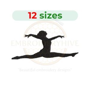 Gymnast Girl digital embroidery design in 12 sizes (2″ to 7.5″), for machine embroidery on clothing, home décor, and craft projects.