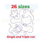 Thanksgiving Day quilting embroidery design, edge-to-edge quilt block, available in single-run and triple stitch styles. Includes 26 sizes from 3″ to 12″ for embroidery and longarm quilting machines.
