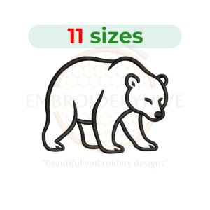Bear outline embroidery design for machine embroidery, wildlife sketch stitch bear design, digital embroidery file.