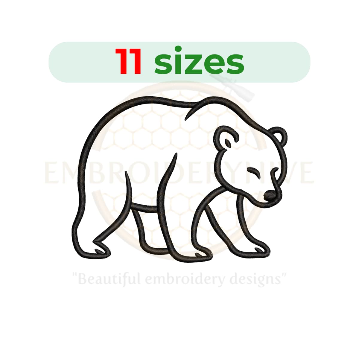 Bear outline embroidery design for machine embroidery, wildlife sketch stitch bear design, digital embroidery file.