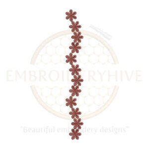 Brown mini flower chain border embroidery design, delicate floral border for tablecloths, curtains, and women’s clothing.