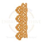 Golden Curvy Lace Border Embroidery Design, elegant wavy lace pattern, machine embroidery border for dresses and home decor.