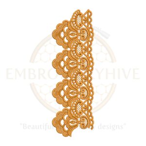 Golden Curvy Lace Border Embroidery Design, elegant wavy lace pattern, machine embroidery border for dresses and home decor.
