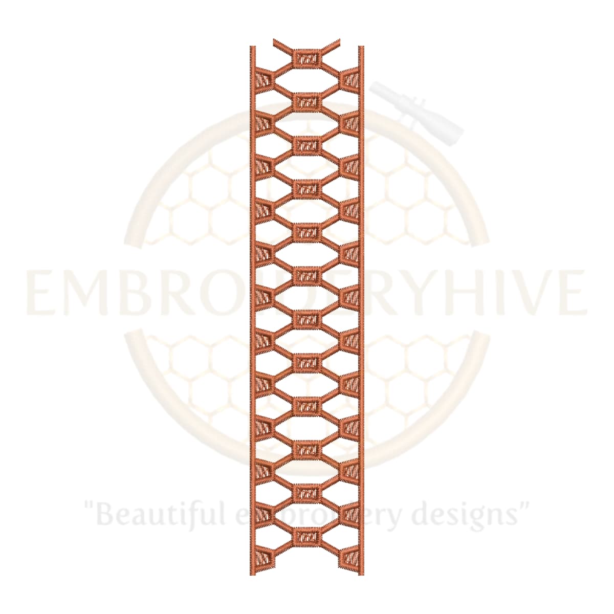 Border Embroidery Design Honeycomb Lace (E-0892) for machine embroidery, elegant lace-style border pattern for home décor and women’s clothing, instant digital download.
