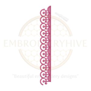 Pink scallop lace border embroidery design, elegant lace-style machine embroidery border for tablecloths, curtains, and women’s clothing.