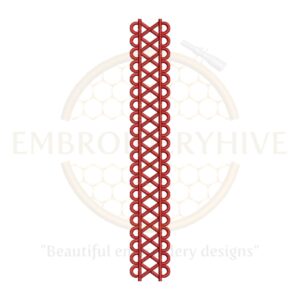 Red Crisscross Loop Border Embroidery Design, geometric lace border pattern, digital machine embroidery for home decor and clothing.