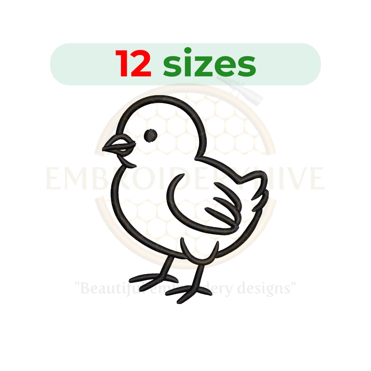 Chicken outline embroidery design for machine embroidery, simple farm bird sketch stitch, digital embroidery pattern download.