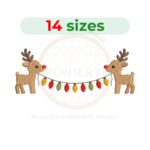 Christmas Reindeers with Lights Embroidery Design for machine embroidery, festive holiday reindeer embroidery pattern, instant digital download.