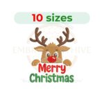 Rudolph Merry Christmas Embroidery Design for machine embroidery, festive reindeer with text pattern, digital holiday embroidery download.