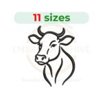 Cow head outline embroidery design for machine embroidery, farm animal sketch stitch, digital cow embroidery pattern download.