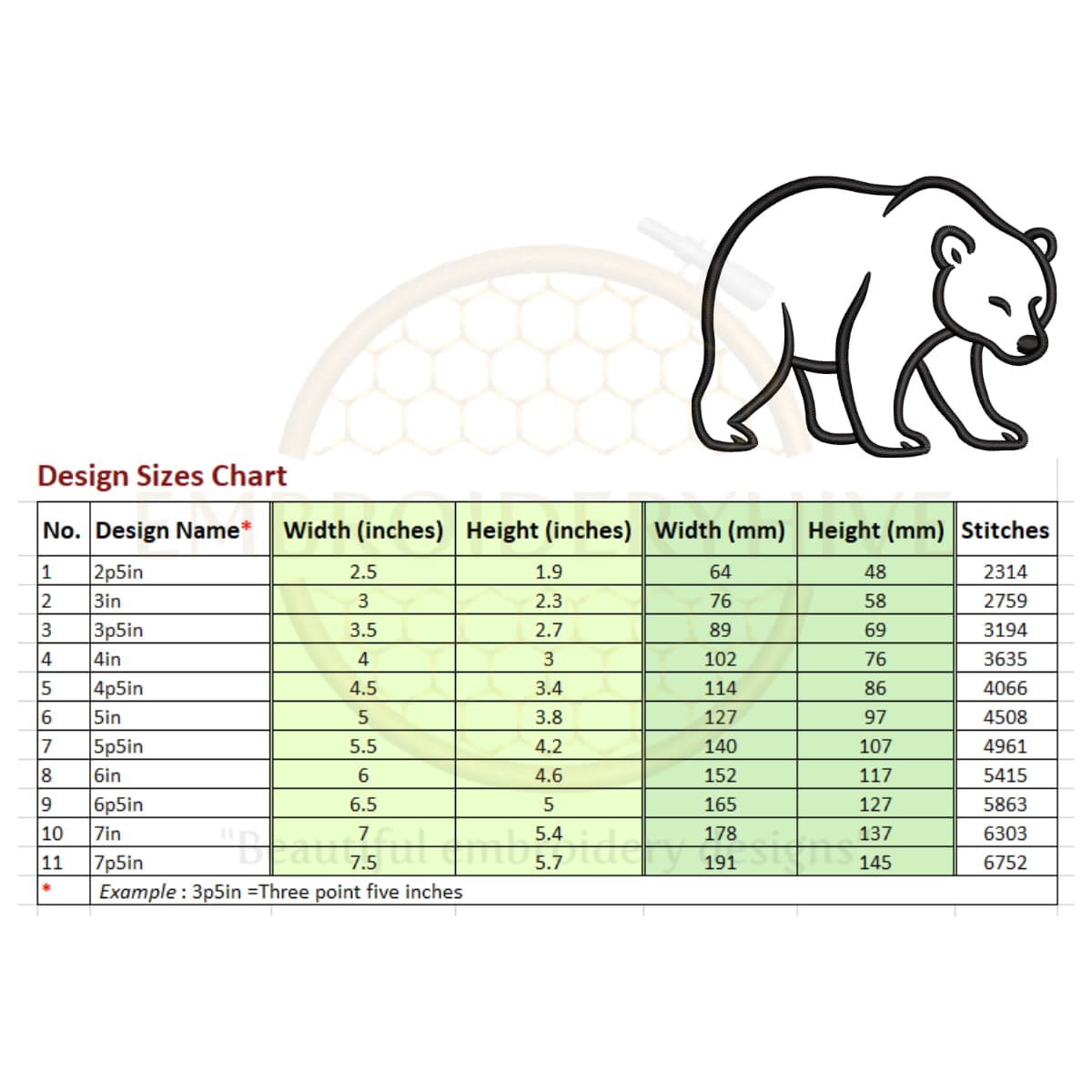 Bear Outline Embroidery Design - Image 2