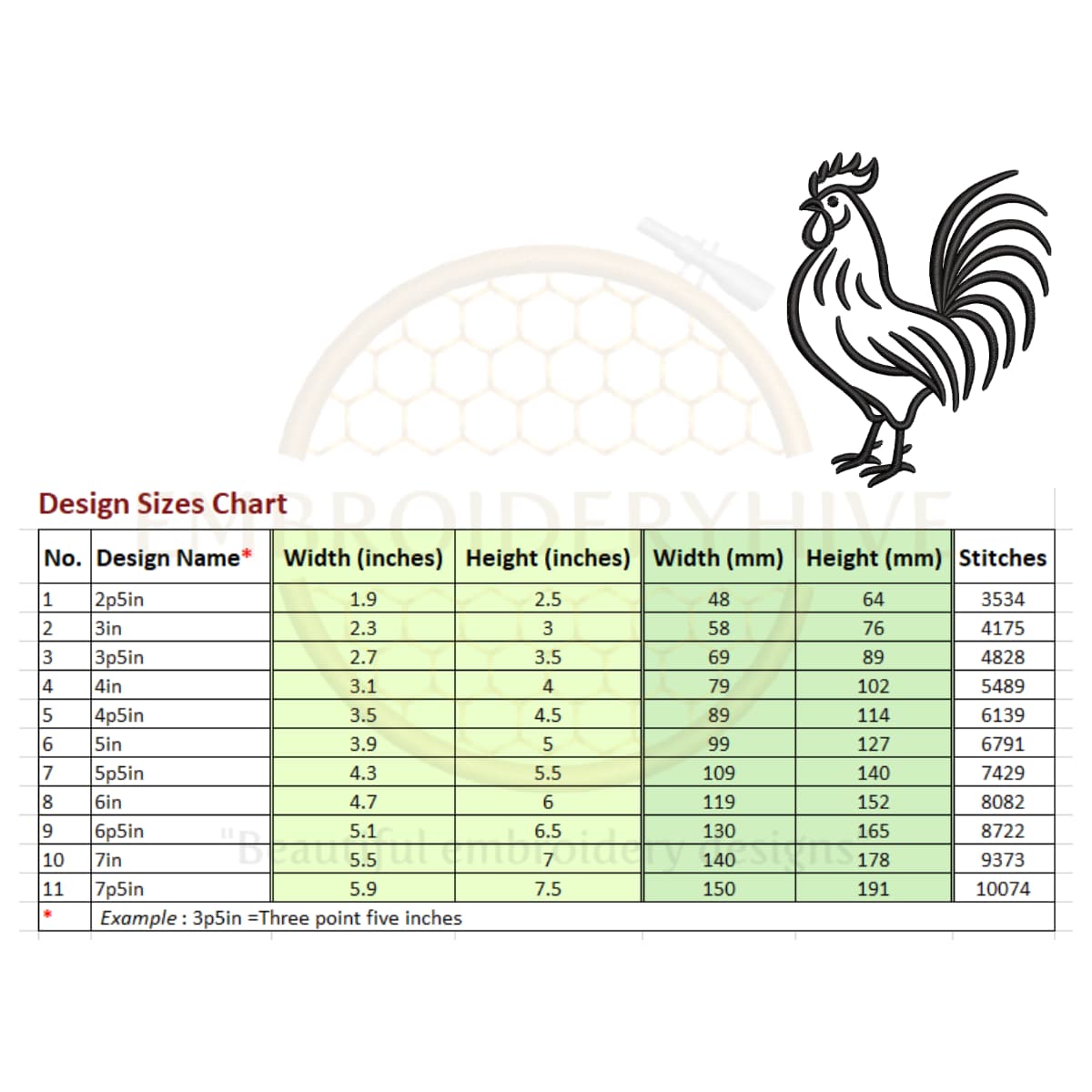 Rooster Outline Embroidery Design - Image 2