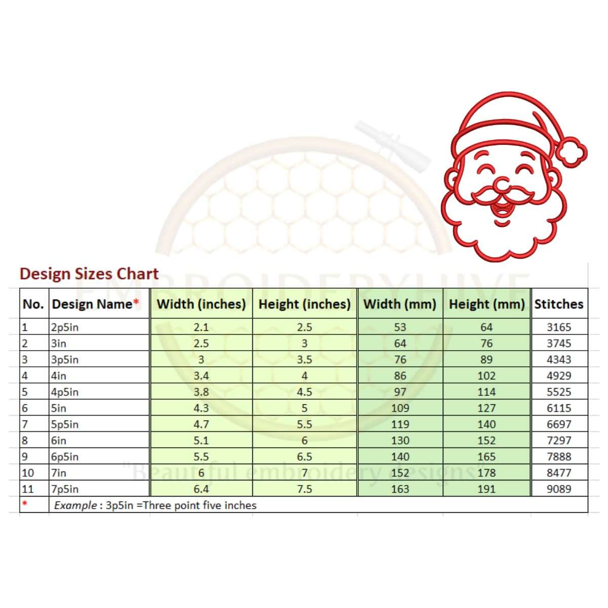 Smiling Santa Face Outline Embroidery Design - Image 2