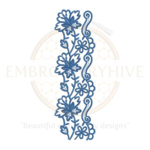 Floral Border Embroidery Design Blue Floral Vine (E-0895), elegant vine-style floral border for home décor and women’s clothing, digital embroidery download.