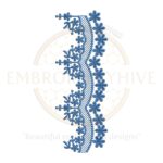 Blue floral wave lace border embroidery design, elegant flower border pattern for machine embroidery on table linens and dresses.