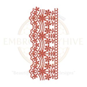 Floral Border Embroidery Design, Red Lace Flower Border, Machine Embroidery Pattern for Tablecloth, Dress, Kurti, Kaftan, Home Decor