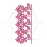 Pink Floral Curve Border Embroidery Design, Machine Embroidery Lace Pattern for Tablecloth, Pillow Cover, Curtains, Dress, Kurti, Kaftan