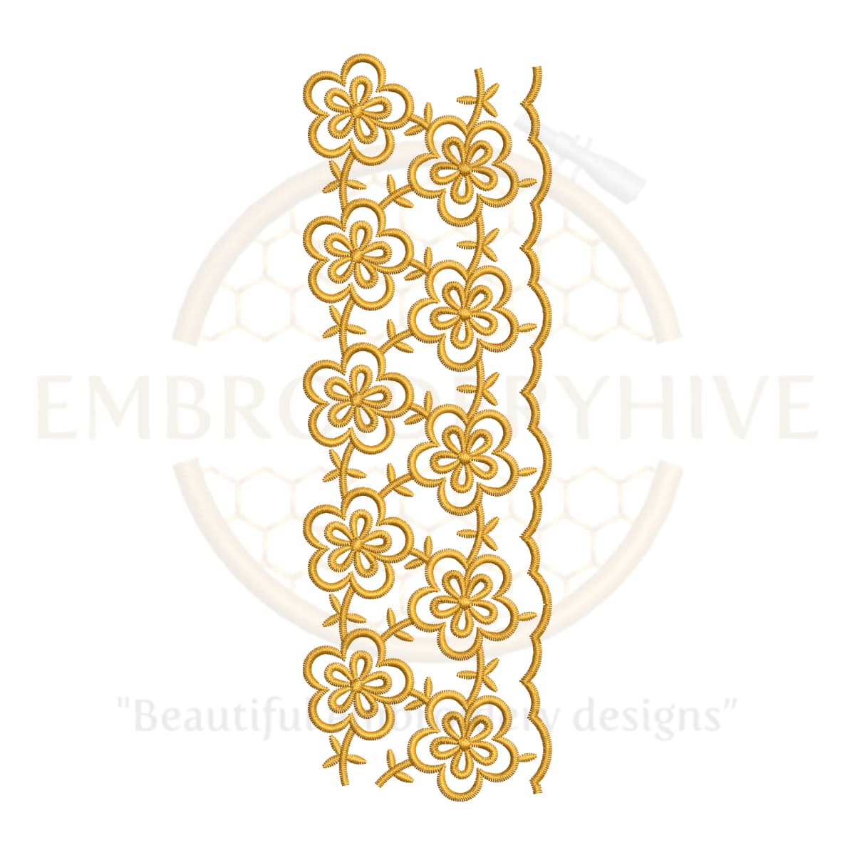 Floral Border Embroidery Design Elegant Flower Lace (E-0896), decorative floral lace border for home décor and women’s clothing, digital embroidery design download.