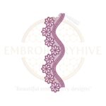Magenta Floral Wave Lace Border Embroidery Design, elegant floral machine embroidery border for dresses, bedsheets, and home decor.