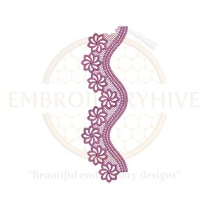Magenta Floral Wave Lace Border Embroidery Design, elegant floral machine embroidery border for dresses, bedsheets, and home decor.