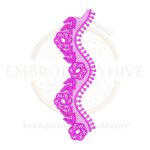 Floral border embroidery design magenta spiral wave pattern, elegant machine embroidery border for tablecloths, bedsheets, curtains, and women’s clothing.