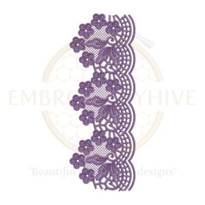 Flower Border Embroidery Design, Purple Lace Flower Border, Machine Embroidery Pattern for Table Cloth, Dress, Kurti, Kaftan, Home Decor