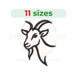 Goat head outline embroidery design, farm animal sketch stitch, goat face digital embroidery pattern for machine embroidery.