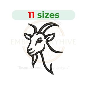 Goat head outline embroidery design, farm animal sketch stitch, goat face digital embroidery pattern for machine embroidery.