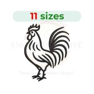 Rooster outline embroidery design for machine embroidery, farm animal sketch stitch, digital rooster embroidery file.
