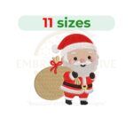 Santa with gift sack embroidery design, festive Christmas machine embroidery pattern, Santa carrying presents embroidery file, holiday embroidery digital download for clothing and home decor.