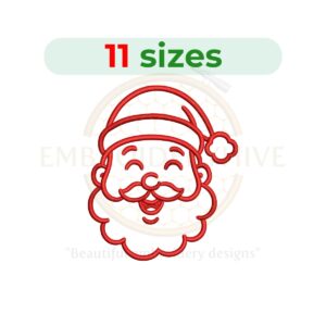 Smiling Santa face outline embroidery design for machine embroidery, Christmas Santa Claus sketch stitch, digital embroidery file.