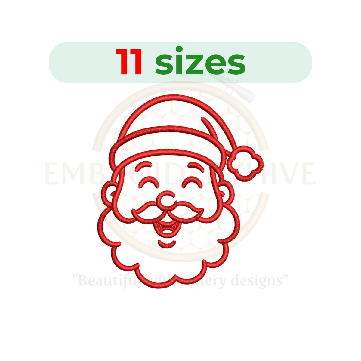 Smiling Santa face outline embroidery design for machine embroidery, Christmas Santa Claus sketch stitch, digital embroidery file.
