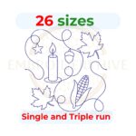 Thanksgiving candle glow quilting embroidery design, fall edge to edge quilt block, candle and leaves machine embroidery pattern, autumn quilting design digital download.