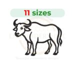 Buffalo outline embroidery design for machine embroidery, single-line buffalo animal pattern, digital instant download file.