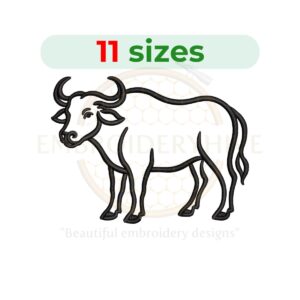 Buffalo outline embroidery design for machine embroidery, single-line buffalo animal pattern, digital instant download file.