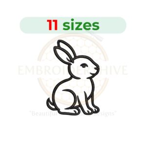 Bunny outline embroidery design for machine embroidery, single-line rabbit stitch, cute animal digital embroidery file.