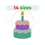 Cake embroidery design for machine embroidery, digital download file in multiple sizes from 1 to 7.5 inches, suitable for hoop embroidery projects.