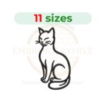 Cat Outline Embroidery Design in multiple sizes, digital file for machine embroidery.
