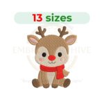 Christmas reindeer embroidery design, festive holiday embroidery pattern, cute reindeer machine embroidery file, Christmas decoration embroidery for apparel and gifts.