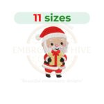 Christmas Santa Gift embroidery design, festive holiday machine embroidery pattern, Santa with present embroidery file, Christmas embroidery digital download for home decor and clothing.