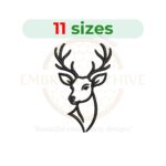 Deer head outline embroidery design, antler silhouette pattern, digital download for machine embroidery.