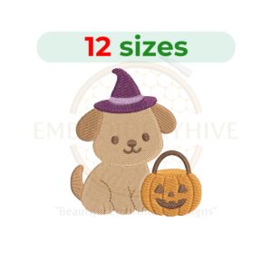 Dog Halloween Embroidery Design, Cute Puppy in Costume Machine Embroidery Pattern, 2–7.5 inches