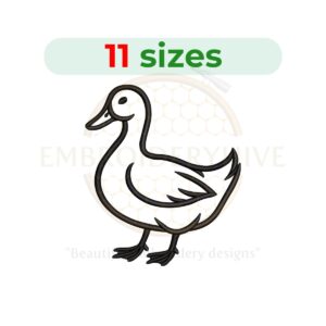 Duck outline embroidery design for machine embroidery, simple single-line duck animal stitch, digital download file.