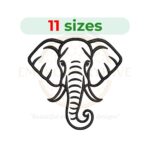 Elephant head outline embroidery design, simple animal line art pattern for machine embroidery, digital download in multiple sizes.