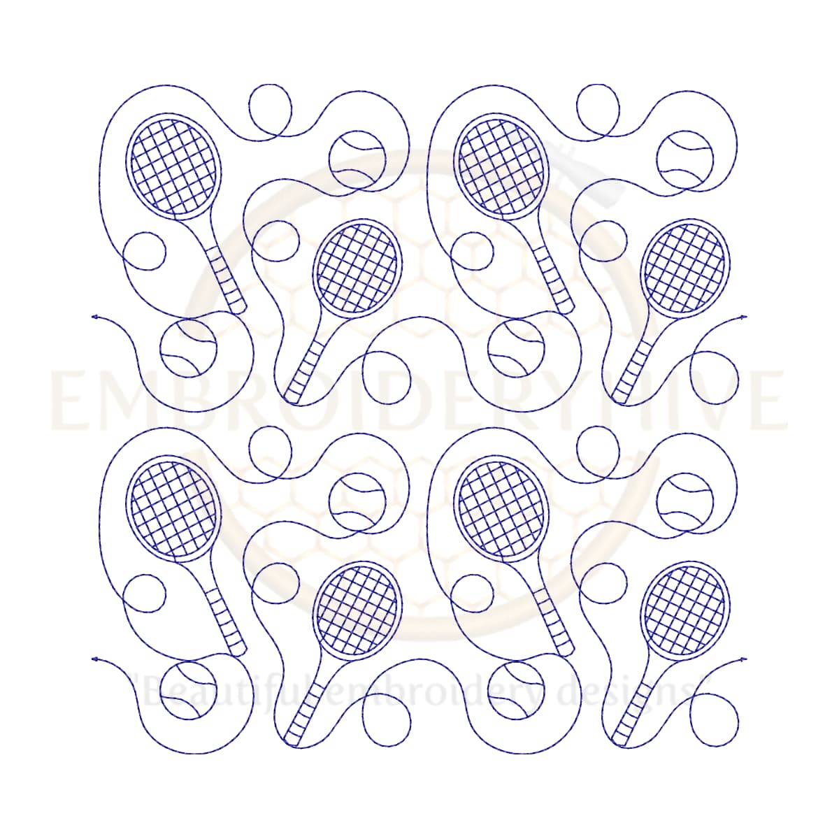 Tennis Quilting Embroidery Design | Edge to Edge Quilt Block - Image 2