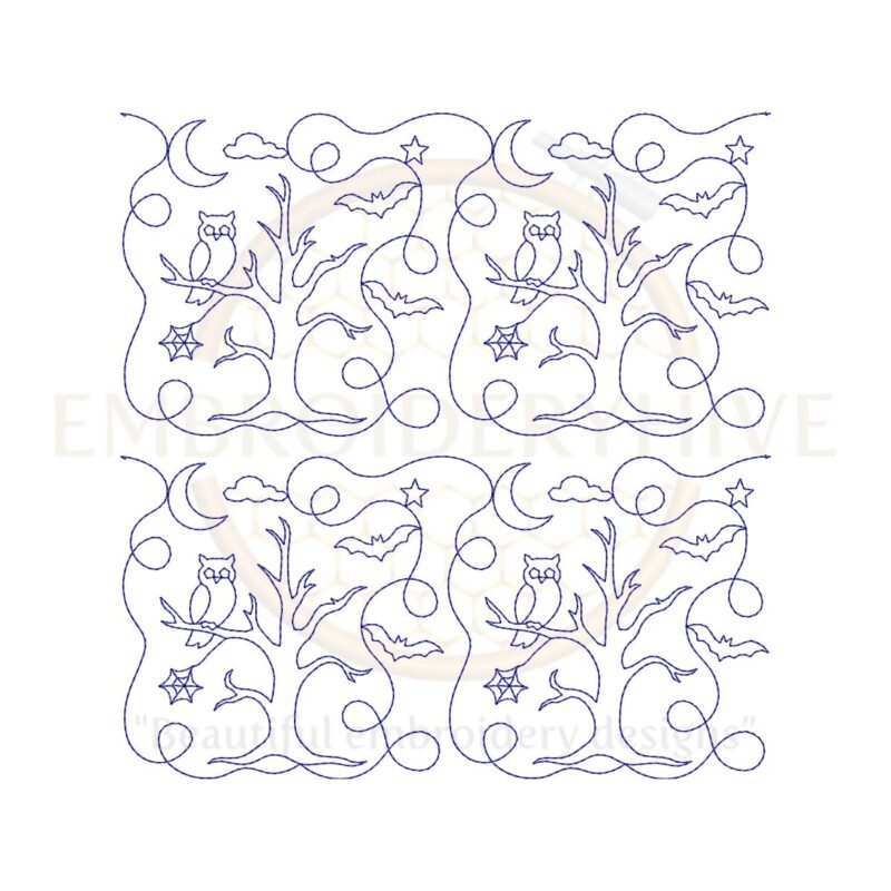Halloween Night Tree Quilting embroidery Design | Edge to Edge Quilt Block - Image 2
