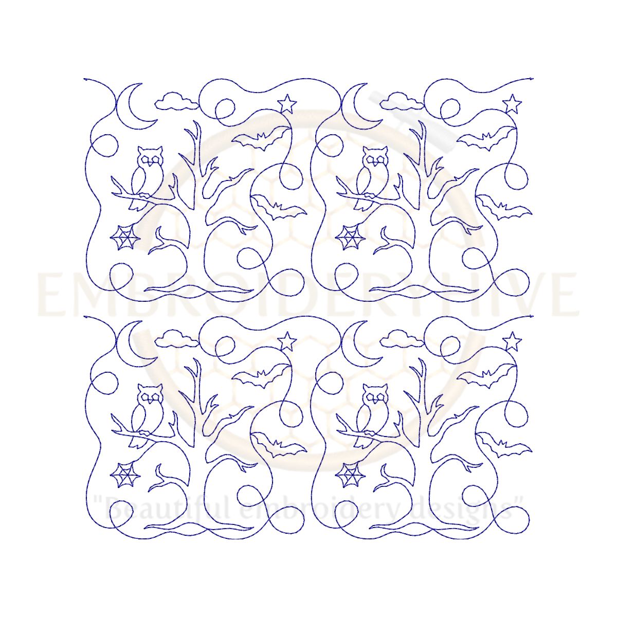 Halloween Night Tree Quilting embroidery Design | Edge to Edge Quilt Block - Image 2