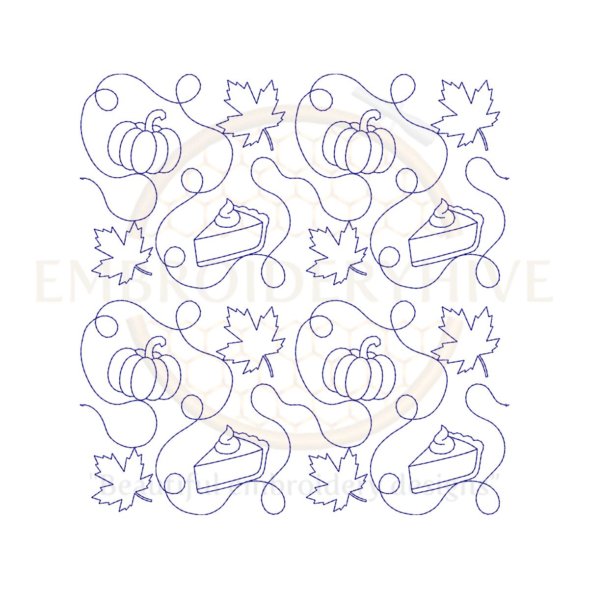 thanksgiving day pumpkin Quilting embroidery Design | Edge to Edge Quilt Block - Image 2