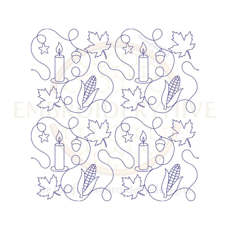 Thanksgiving Candle Glow Quilting Embroidery Design | Edge to Edge Quilt Block - Image 2