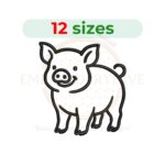 Pig outline embroidery design, farm animal silhouette for machine embroidery, instant digital download, 12 size options.
